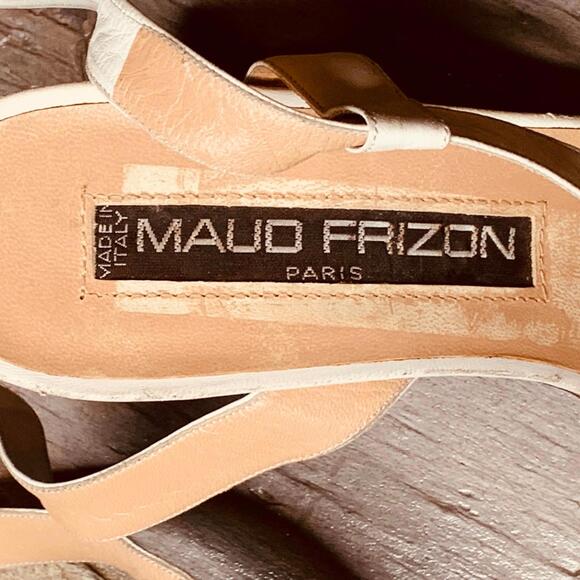 Maud Frizon Women's White Leather Floral Accent Ankle Wrap Heeled Sandals (L18) - Picture 4 of 11